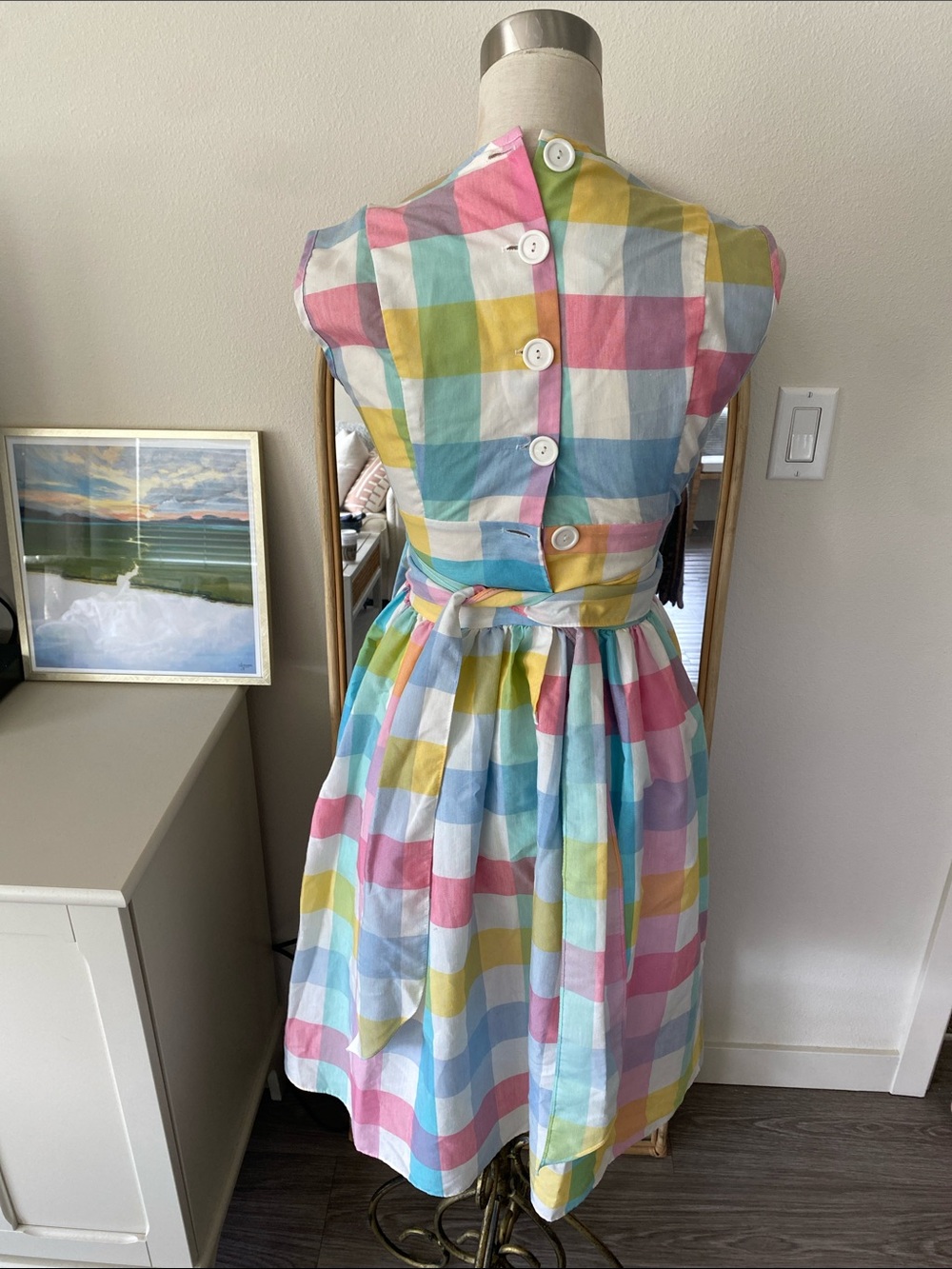 Vintage 1960s Rainbow Plaid Fit and Flare Dress - Picture 8 of 15